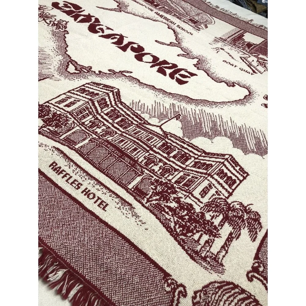 Singapore Country Historical Places Maroon White Tapestry Blanket 57